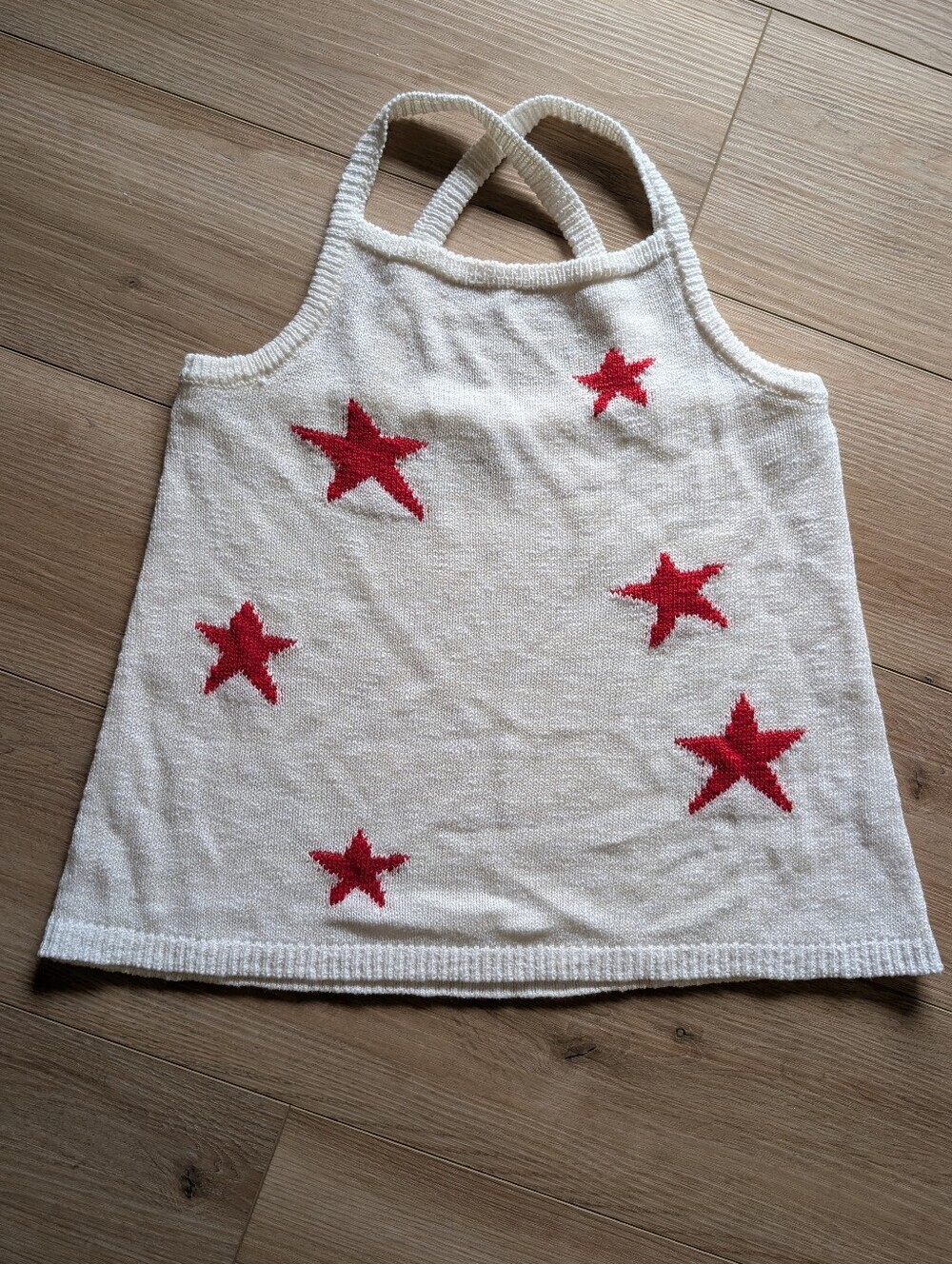 Freshman 1996 Cream Knit Tank with Red Star Pattern
